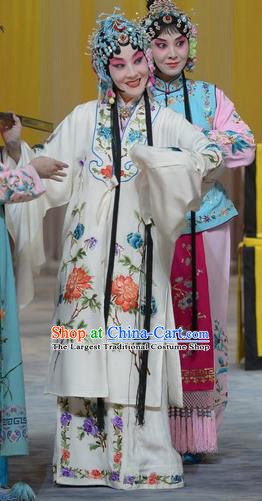 Chinese Beijing Opera Hua Tan Apparels Su Xiaomei Costumes and Headpieces Traditional Peking Opera Actress White Dress Young Female Garment