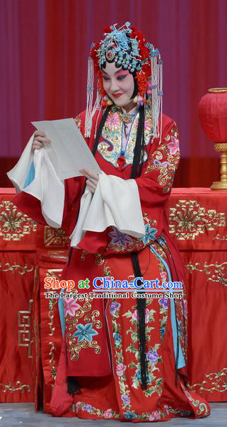 Chinese Beijing Opera Bride Wedding Apparels Su Xiaomei Costumes and Headpieces Traditional Peking Opera Hua Tan Red Dress Young Female Garment
