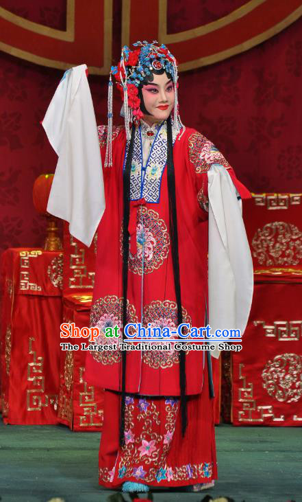 Chinese Beijing Opera Diva Wedding Apparels Su Xiaomei Costumes and Headpieces Traditional Peking Opera Hua Tan Red Dress Bride Garment
