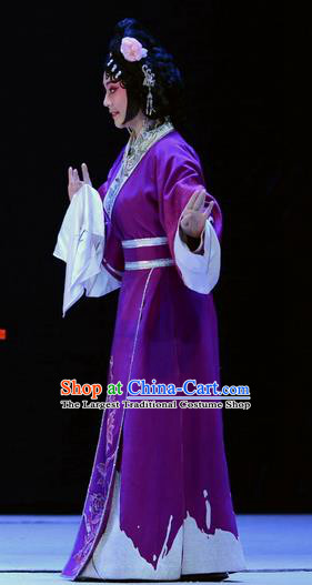 Chinese Beijing Opera Young Lady Apparels Su Qin Costumes and Headpieces Traditional Peking Opera Maidservant Purple Dress Garment
