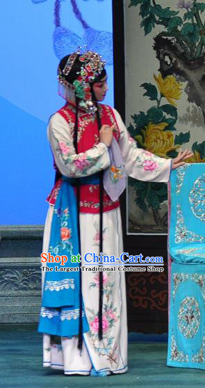 Chinese Beijing Opera Young Lady Apparels Su Xiaomei Costumes and Headpieces Traditional Peking Opera Xiaodan Dress Maidservant Garment