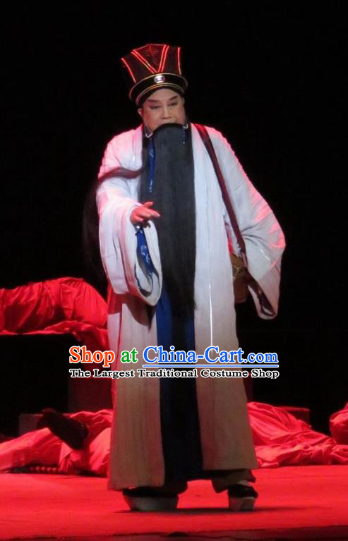 Saving Orphan Chinese Ping Opera Elderly Male Garment Costumes and Headwear Pingju Opera Laosheng Cheng Ying Apparels Clothing