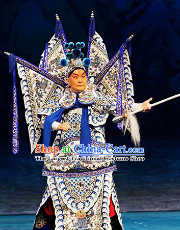 Zhao Tuo Chinese Peking Opera General Kao Suit Garment Costumes and Headwear Beijing Opera Military Officer Apparels Armor Clothing with Flags