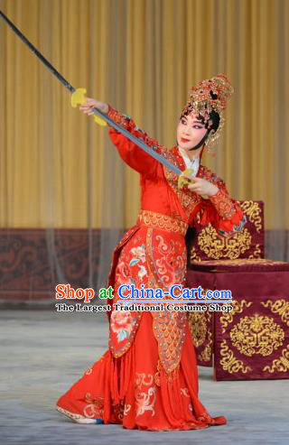 Chinese Beijing Opera Imperial Concubine Yu Ji Apparels Xiang Yu Costumes and Headpieces Traditional Peking Opera Actress Red Dress Hua Tan Garment