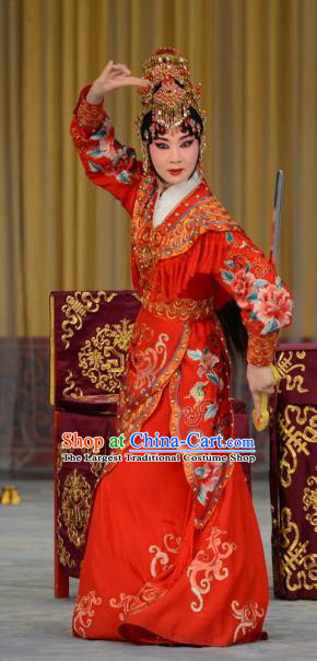 Chinese Beijing Opera Imperial Concubine Yu Ji Apparels Xiang Yu Costumes and Headpieces Traditional Peking Opera Actress Red Dress Hua Tan Garment