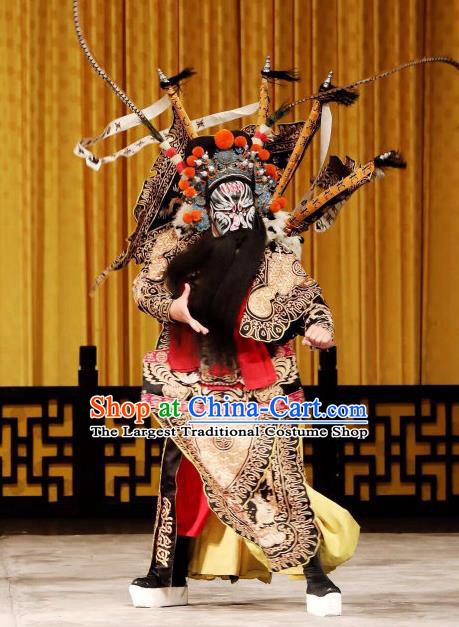 Yi Zhan Cheng Gong Chinese Peking Opera Military Officer Xu Zhu Garment Costumes and Headwear Beijing Opera Apparels Clothing General Kao Armor Suit with Flags