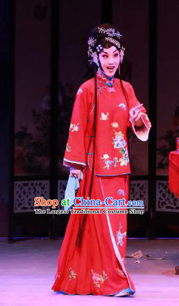 Chinese Beijing Opera Young Mistress Apparels Seven Heros Five Gallants Costumes and Headpieces Traditional Peking Opera Hua Tan Red Dress Garment