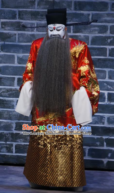 Seven Heros Five Gallants Chinese Peking Opera Official Garment Costumes and Headwear Beijing Opera Minister Apparels Elderly Male Clothing