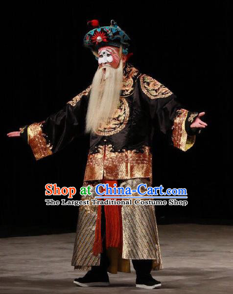 Xing Han Tu Chinese Peking Opera Old Soldier Garment Costumes and Headwear Beijing Opera Laosheng Apparels Bodyguard Clothing