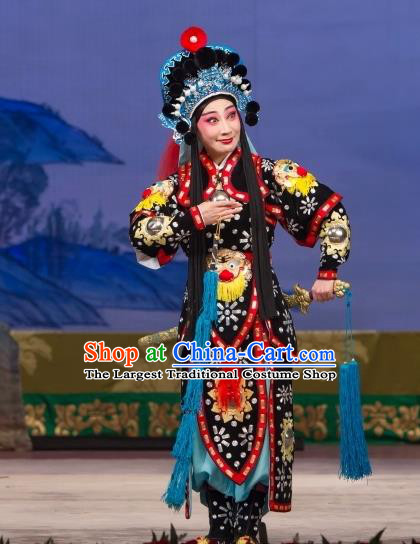 Chinese Beijing Opera Female Soldier Apparels Xun Guanniang Costumes and Headpieces Traditional Peking Opera Swordswoman Dress Armor Garment