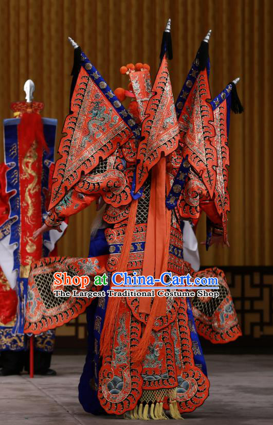 Dingjun Mount Chinese Peking Opera General Huang Zhong Armor Suits Garment Costumes and Headwear Beijing Opera Apparels Clothing Kao With Flags