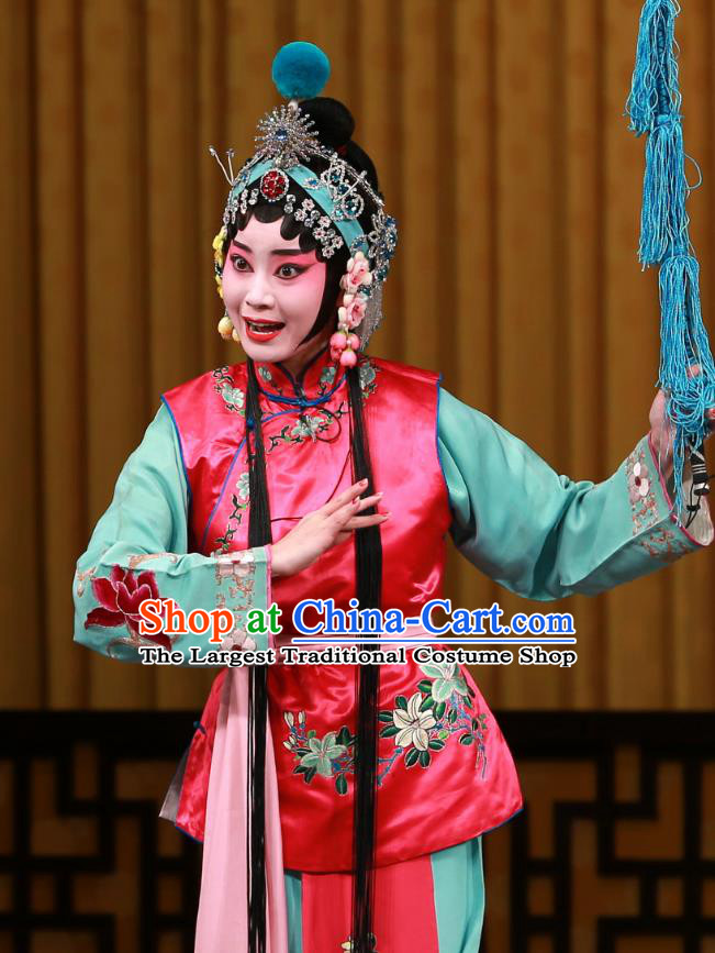 Chinese Beijing Opera Maidservant Girl Apparels Da Gua Yuan Costumes and Headpieces Traditional Peking Opera Young Lady Dress Xiaodan Garment