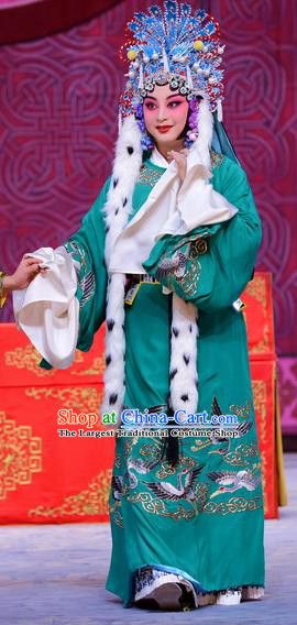 Chinese Beijing Opera Court Lady Cai Wenji Apparels Return to the Han Dynasty Costumes and Headpieces Traditional Peking Opera Diva Dress Actress Green Garment