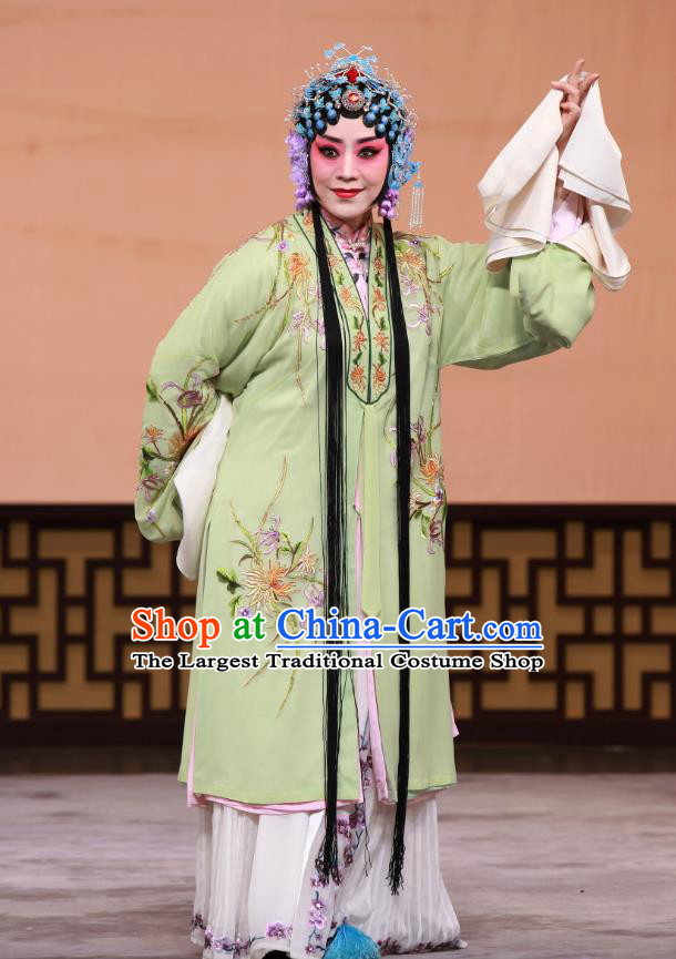Chinese Beijing Opera Young Mistress Apparels Chun Gui Meng Costumes and Headpieces Traditional Peking Opera Actress Green Dress Hua Tan Garment