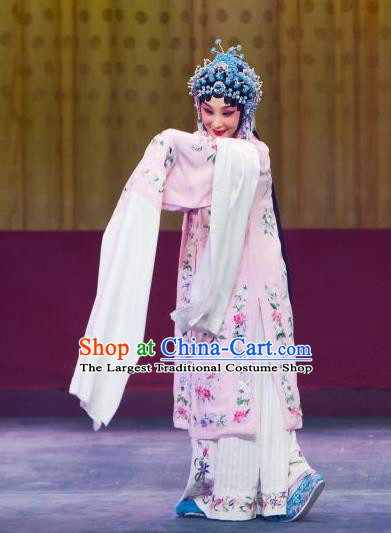 Chinese Beijing Opera Hua Tan Apparels Chun Gui Meng Costumes and Headpieces Traditional Peking Opera Actress Pink Dress Young Mistress Garment