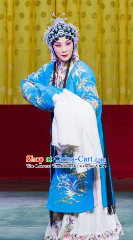 Chinese Beijing Opera Young Female Apparels Chun Gui Meng Costumes and Headpieces Traditional Peking Opera Actress Blue Dress Hua Tan Garment
