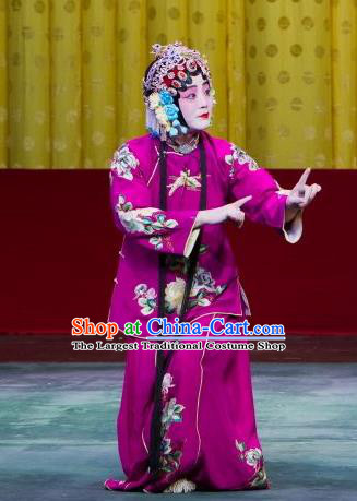 Chinese Beijing Opera Female Apparels Chun Gui Meng Costumes and Headpieces Traditional Peking Opera Young Woman Purple Dress Garment