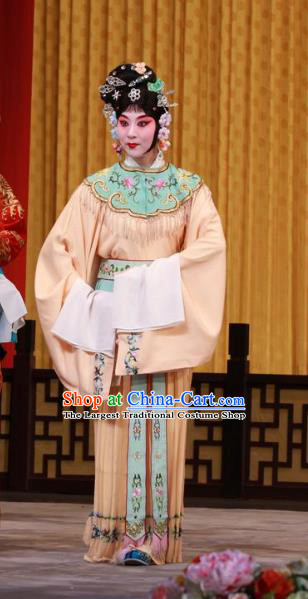 Chinese Beijing Opera Court Maid Apparels Wei Yang Palace Costumes and Headpieces Traditional Peking Opera Xiaodan Orange Dress Garment