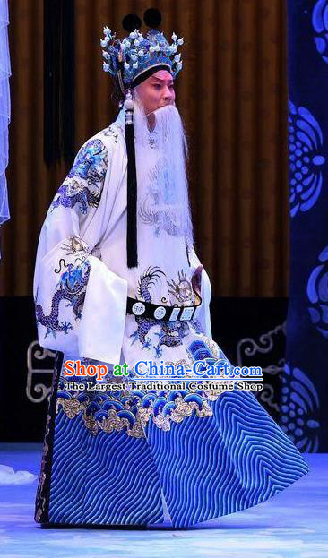 Bai Di Cheng Chinese Peking Opera Laosheng Garment Costumes and Headwear Beijing Opera Lord Robe Apparels Emperor Liu Bei Clothing