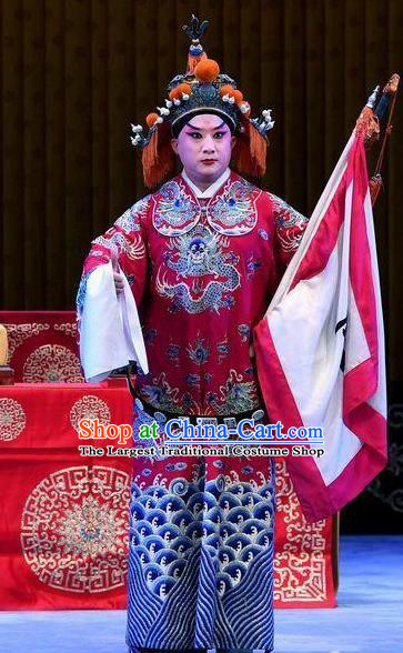 Bai Di Cheng Chinese Peking Opera General Lu Xun Garment Costumes and Headwear Beijing Opera Young Male Apparels Takefu Clothing