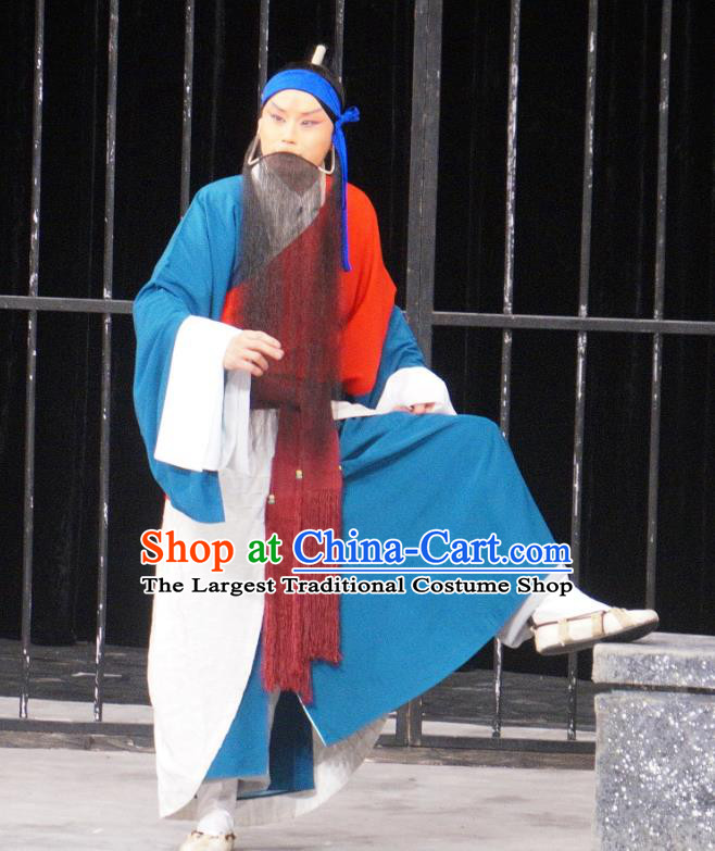 Daming Prefecture Chinese Peking Opera Distress Male Garment Costumes and Headwear Beijing Opera Prisoner Lu Junyi Apparels Clothing