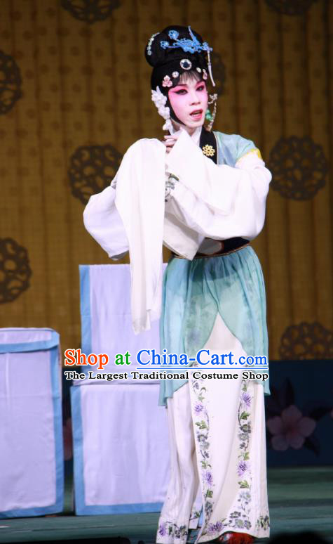 Chinese Beijing Opera Young Lady Apparels Lv Zhu Zhui Lou Costumes and Headpieces Traditional Peking Opera Xiaodan Dress Garment