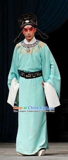 Lv Zhu Zhui Lou Chinese Peking Opera Scholar Garment Costumes with Flags and Headwear Beijing Opera Niche Apparels Young Male Sun Xiu Clothing