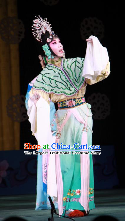 Chinese Beijing Opera Dancer Lady Apparels Lv Zhu Zhui Lou Costumes and Headpieces Traditional Peking Opera Young Female Dress Diva Garment