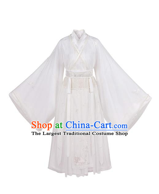 Chinese Ancient Goddess White Hanfu Dress Nobility Lady Garment Traditional Jin Dynasty Royal Princess Historical Costumes for Women
