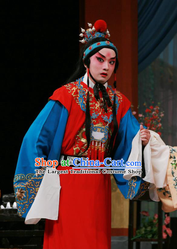 Sang Yuan Ji Zi Chinese Peking Opera Xiaosheng Garment Costumes and Headwear Beijing Opera Young Male Apparels Crown Prince Li Xian Clothing