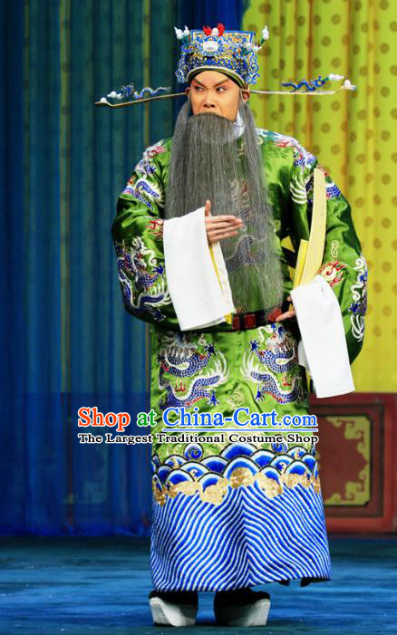 Bai Liang Guan Chinese Peking Opera Elderly Male Garment Costumes and Headwear Beijing Opera Laosheng Apparels Official Qin Qiong Clothing