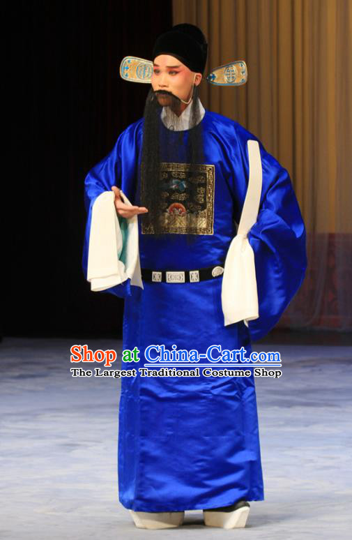 Qing Guan Ce Chinese Peking Opera Laosheng Garment Costumes and Headwear Beijing Opera Apparels Official Kou Zhun Clothing