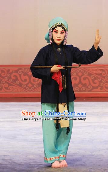 Chinese Beijing Opera Country Woman Apparels Ju Da Gang Costumes and Headdress Traditional Peking Opera Village Female Dress Garment