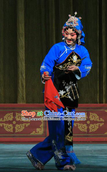 Chinese Beijing Opera Female Apparels Ju Da Gang Costumes and Headdress Traditional Peking Opera Country Woman Blue Dress Garment
