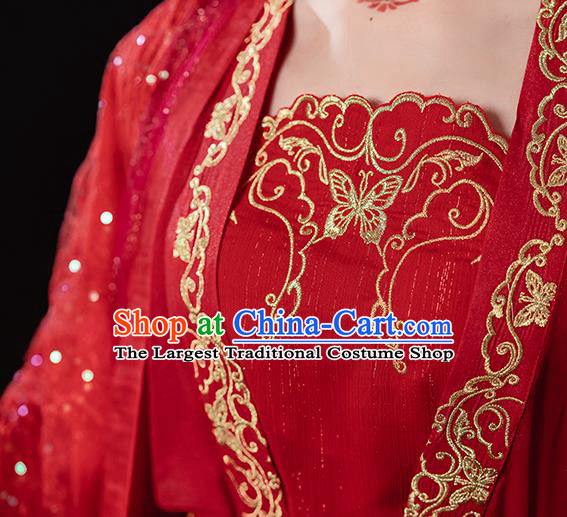 Chinese Traditional Tang Dynasty Wedding Historical Costumes Ancient Patrician Female Embroidered Red Hanfu Dress Bride Garment Complete Set