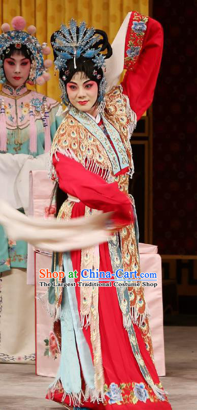 Chinese Beijing Opera Imperial Consort Qi Ji Apparels Fish and Algae Palace Costumes and Headdress Traditional Peking Opera Hua Tan Dress Young Female Garment
