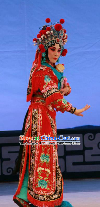 Chinese Beijing Opera Tao Ma Tan Red Apparels Nan Jie Guan Costumes and Headdress Traditional Peking Opera Blues Red Dress Heroine Xu Jinhua Garment