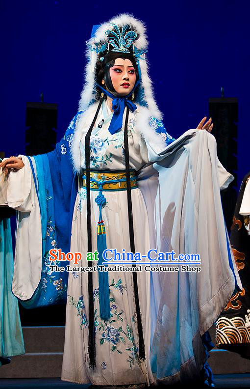 Chinese Beijing Opera Diva Cai Wenji Apparels Anecdote of Jian An Costumes and Headdress Traditional Peking Opera Hua Tan Dress Actress Garment