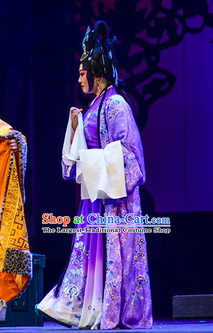 Chinese Beijing Opera Young Female Apparels Anecdote of Jian An Costumes and Headdress Traditional Peking Opera Actress Dress Diva Cai Wenji Garment