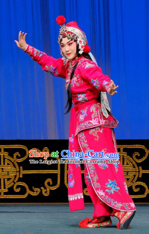 Chinese Beijing Opera Female Swordsman Apparels Gai Rong Zhan Fu Costumes and Headdress Traditional Peking Opera Martial Girl Dress Heroine Wan Xiangyou Garment