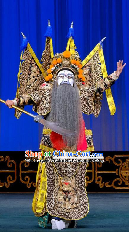 Gai Rong Zhan Fu Chinese Peking Opera General Armor Garment Costumes and Headwear Beijing Opera Kao Apparels Military Officer Han Rong Clothing with Flags