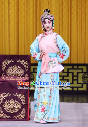Chinese Beijing Opera Young Lady Apparels Pu Qiu Mountain Costumes and Headdress Traditional Peking Opera Xiaodan Dress Dame Cai Jinhua Garment