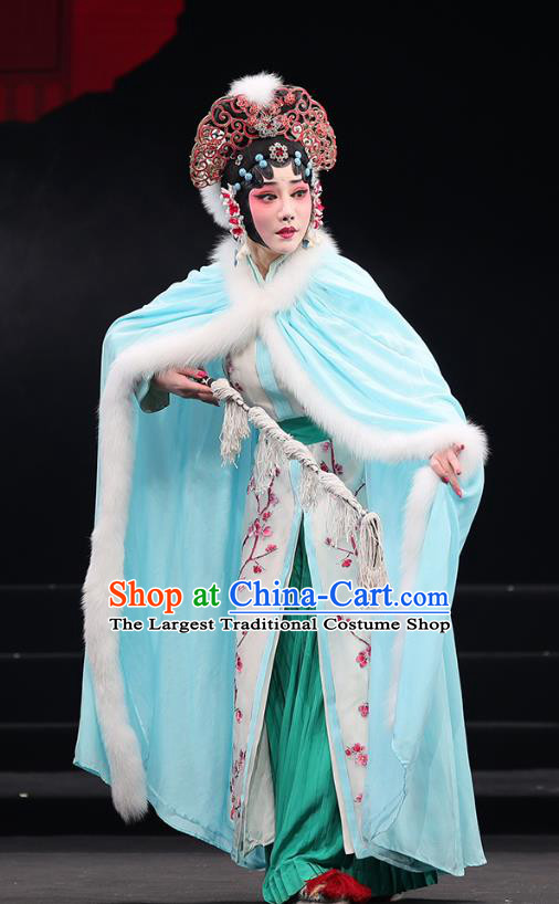 Chinese Beijing Opera Martial Female Apparels Mei Hua Zan Costumes and Headdress Traditional Peking Opera Noble Princess Dress Hua Tan Actress Garment