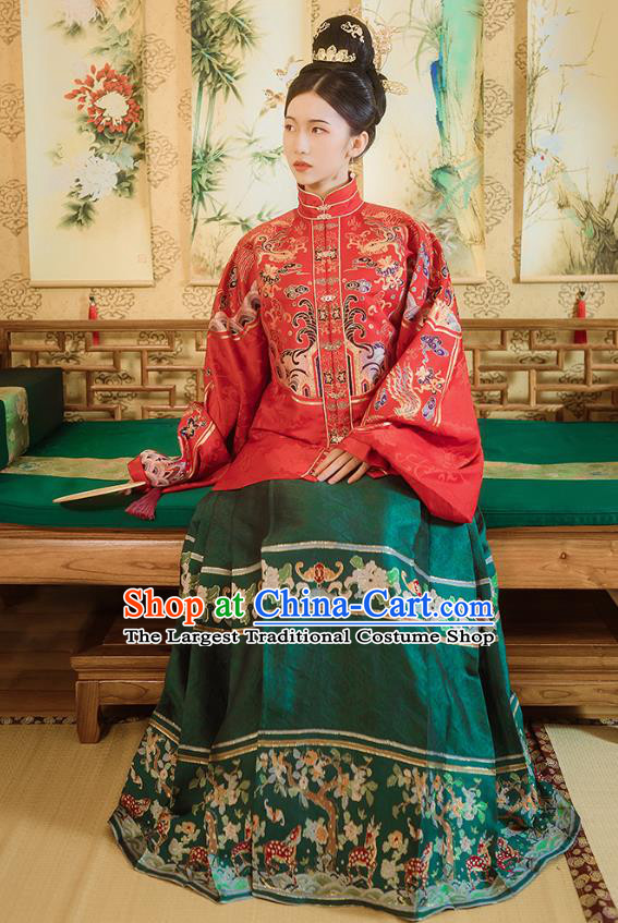 Traditional Chinese Ancient Bride Embroidered Hanfu Dress Garment Ming Dynasty Royal Princess Wedding Historical Costumes for Women