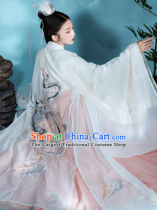 Chinese Traditional Jin Dynasty Court Princess Historical Costumes Goddess Garment Ancient Palace Lady Embroidered Hanfu Dress for Women