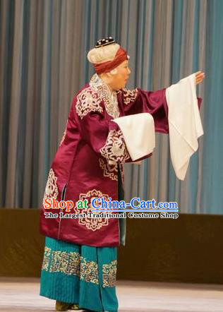 Chinese Beijing Opera Old Dame Garment Mu Yang Juan Costumes and Hair Accessories Traditional Peking Opera Elderly Female Dress Pantaloon Apparels