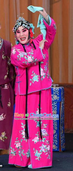 Chinese Beijing Opera Elder Sister Garment Li Sanniang Costumes and Hair Accessories Traditional Peking Opera Young Mistress Rosy Dress Apparels