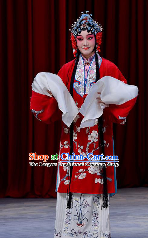 Chinese Beijing Opera Bride Dou E Garment Snow in June Costumes and Hair Accessories Traditional Peking Opera Actress Red Dress Hua Tan Apparels