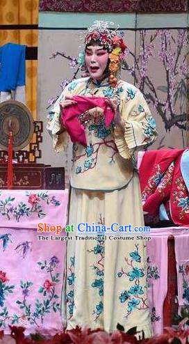 Chinese Beijing Opera Young Female Garment Jie Mei Yi Jia Costumes and Hair Accessories Traditional Peking Opera Actress Dress Elder Sister Zhang Suhua Apparels