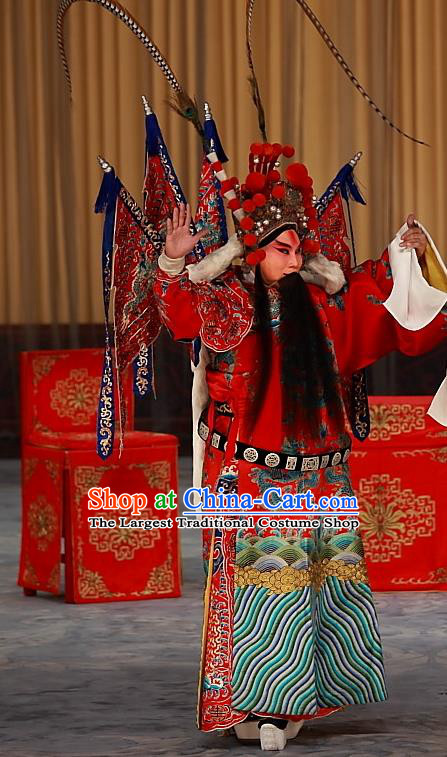 Ying Xiong Yi Chinese Peking Opera Wusheng Apparels Costumes and Headpieces Beijing Opera General Shi Wengong Garment Kao Clothing with Flags